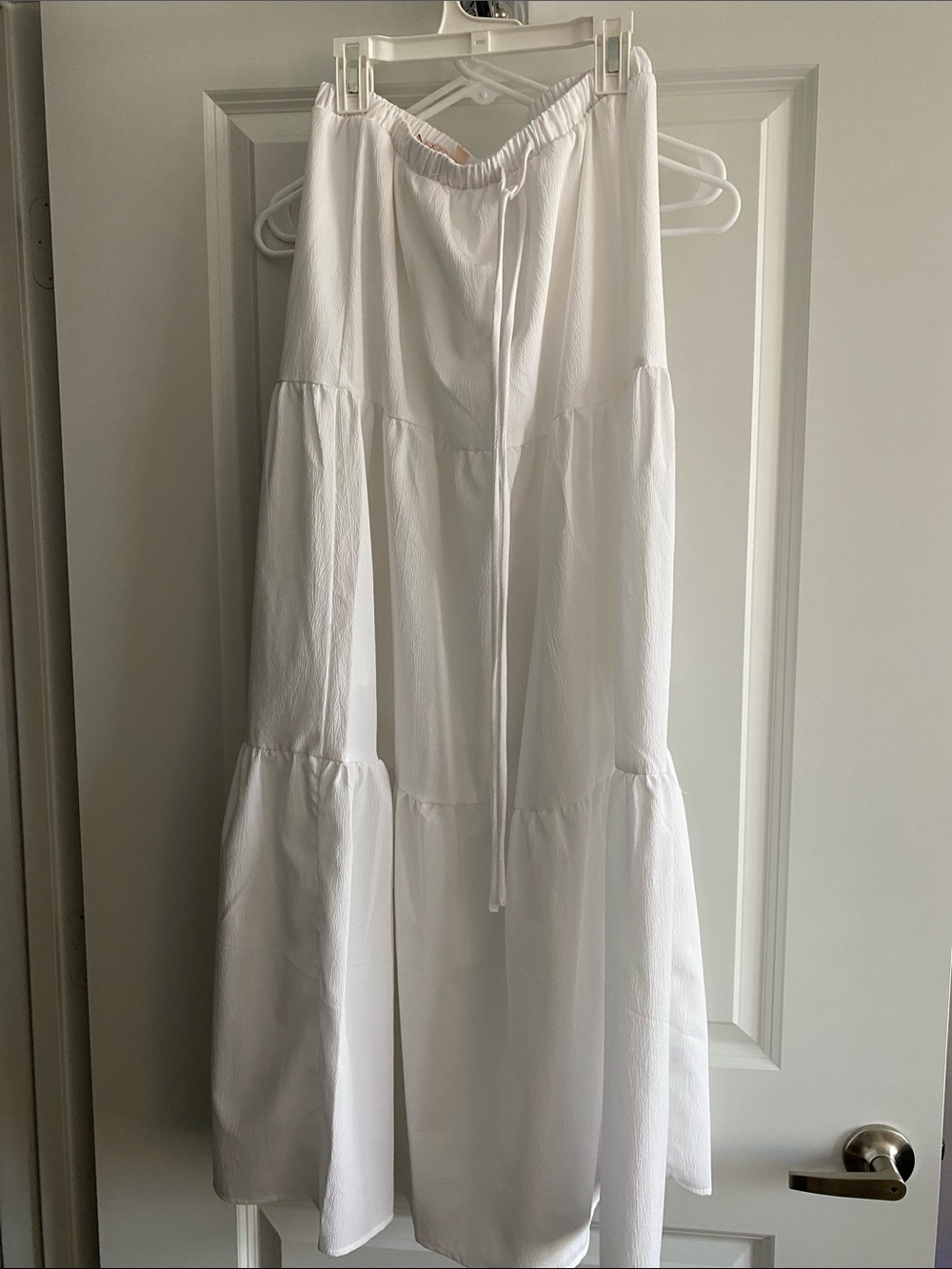 Good Luck Gem White Tiered Maxi Skirt with Drawstring Waist